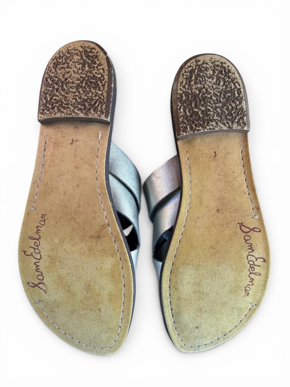 Sam Edelman Metallic Silver Crisscross Slide Sandals - Picture 6 of 7